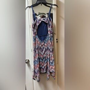 No Boundaries Backless Chevron Dress - Blue, Pink, White